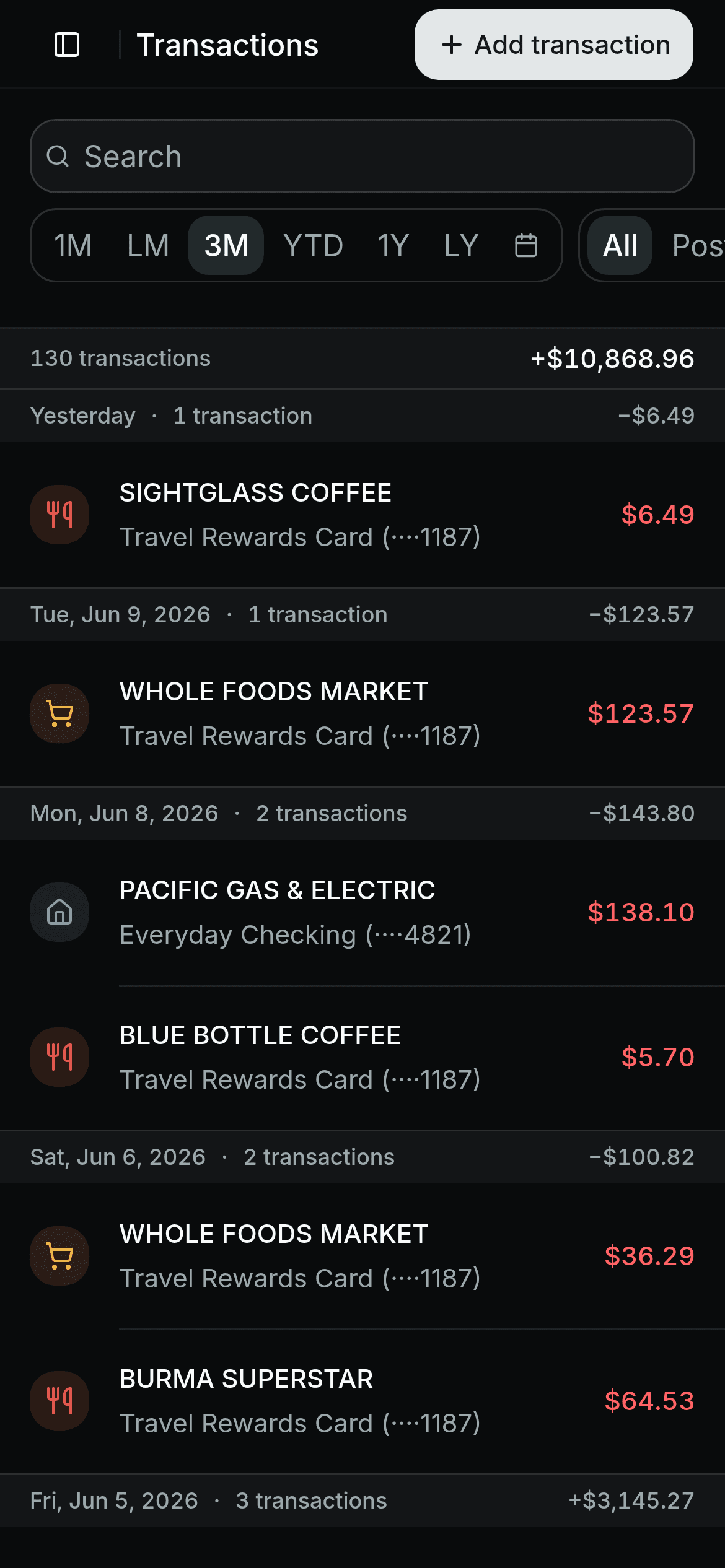 Stoke Money transactions list on a phone